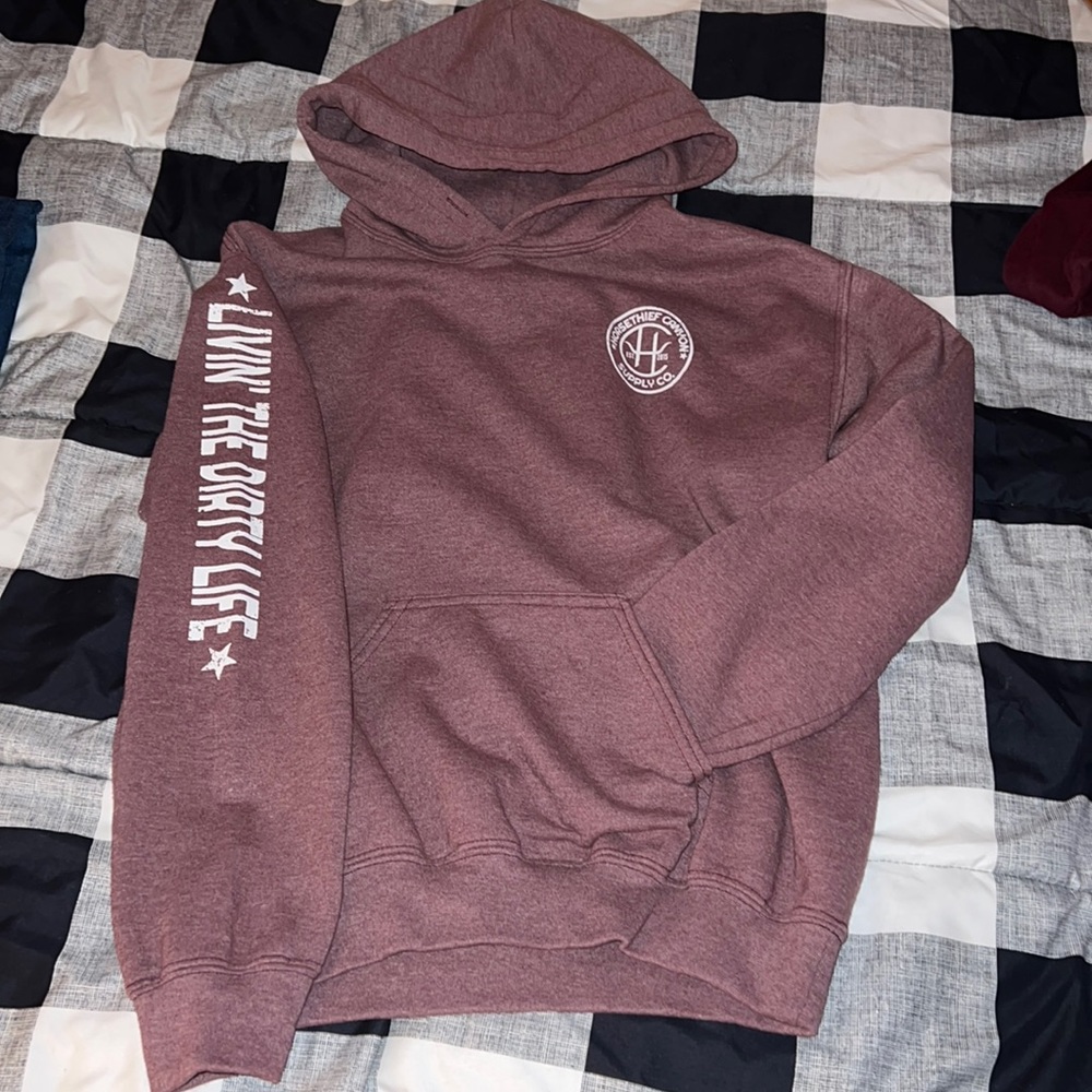 Horsethief Canyon heathered raspberry hoodie small